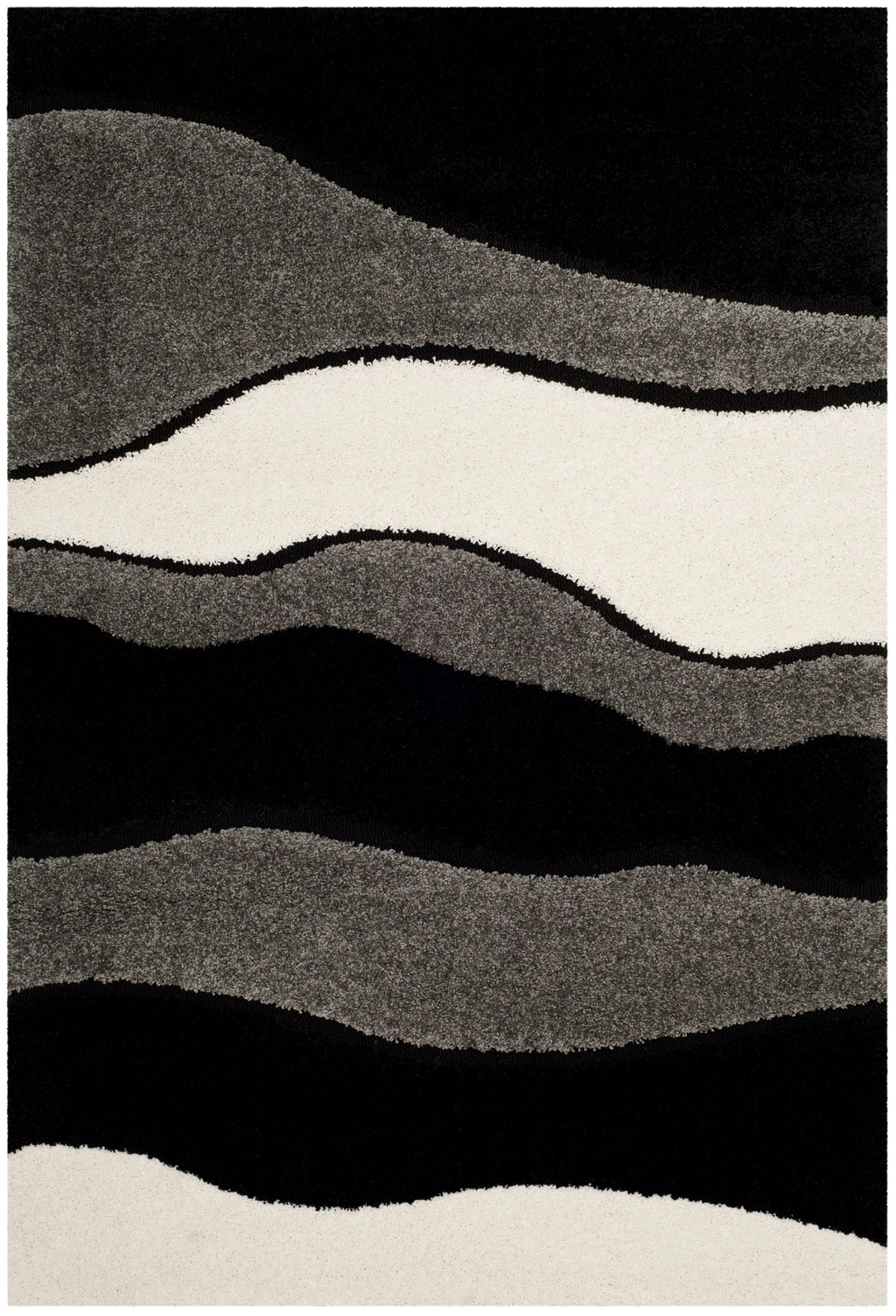 Florida Tyler Geometric Waves Shag Area Rug, Grey/Black, 4' x 6'