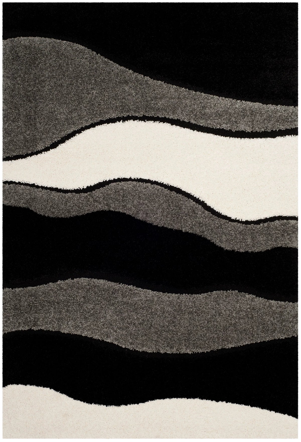 Florida Tyler Geometric Waves Shag Area Rug, Grey/Black, 4' x 6'