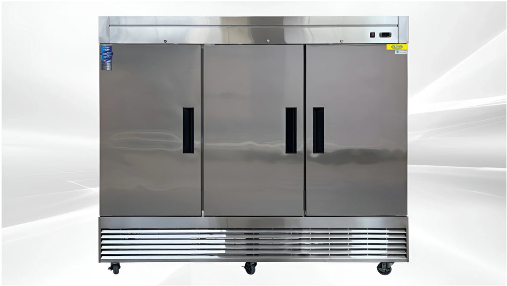 83 in. Commercial Upright Reach-In Three Door Refrigerator in Stainless Steel 64.8 Cu. ft.