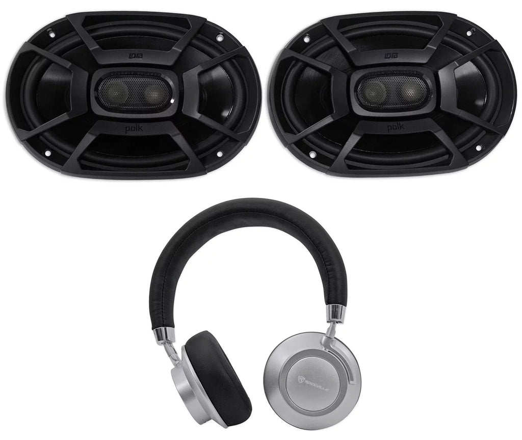2) Polk Audio  6X9" 450w Car Marine//Motorcycle/Boat Speakers+Headphones