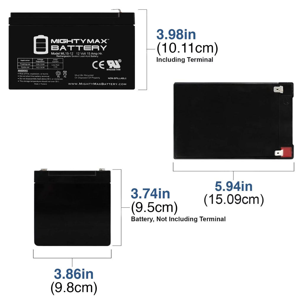 12V 15AH Battery Replacement for  500W Electric Scooter - 2 Pack