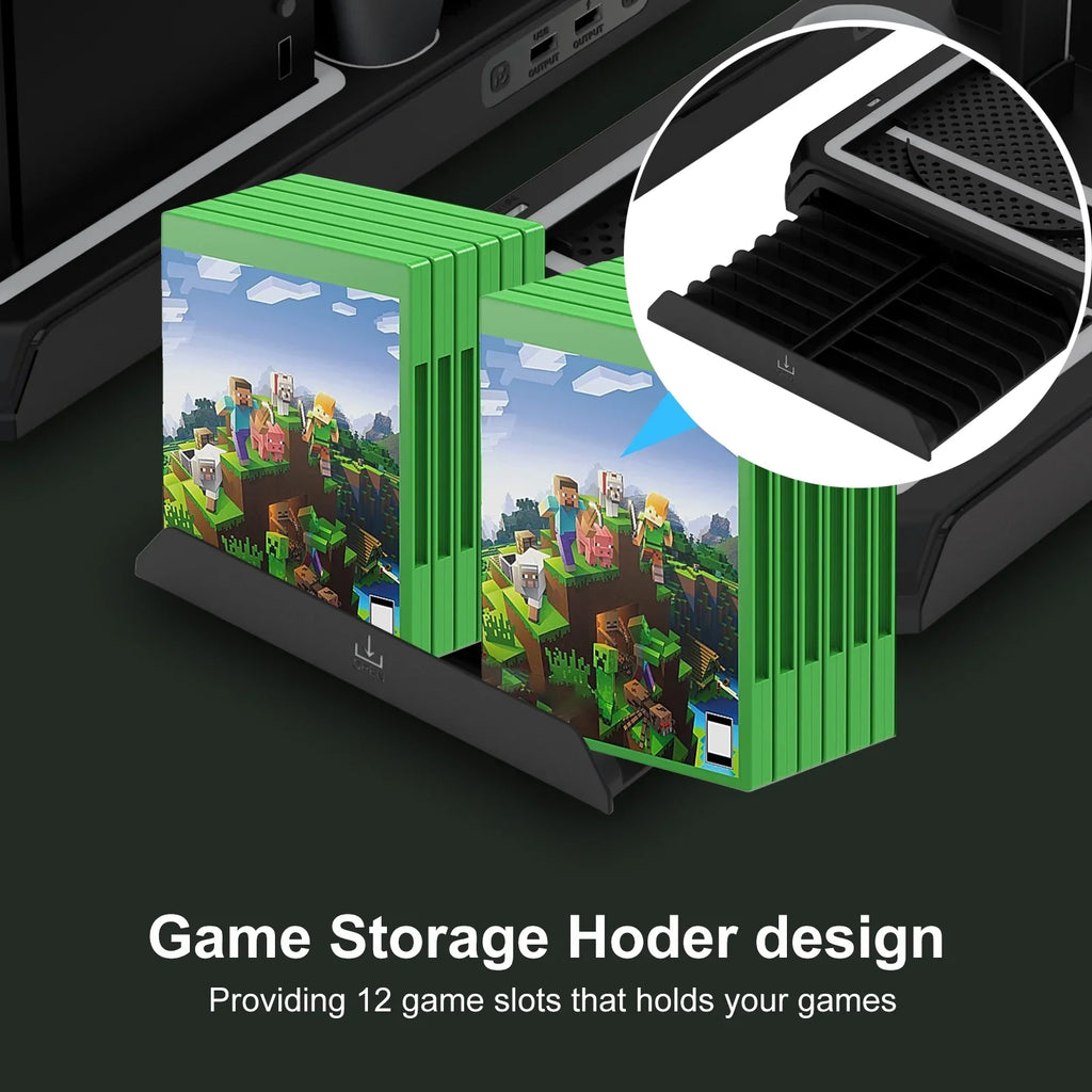 Vertical Charging Stand with Cooling Fan for Xbox Series /, Cooling Station Dock with 12 Games Storage Organizer, Dual Controller Charger Station & Headphone Holder with 2  1400 mAh Battery Packs