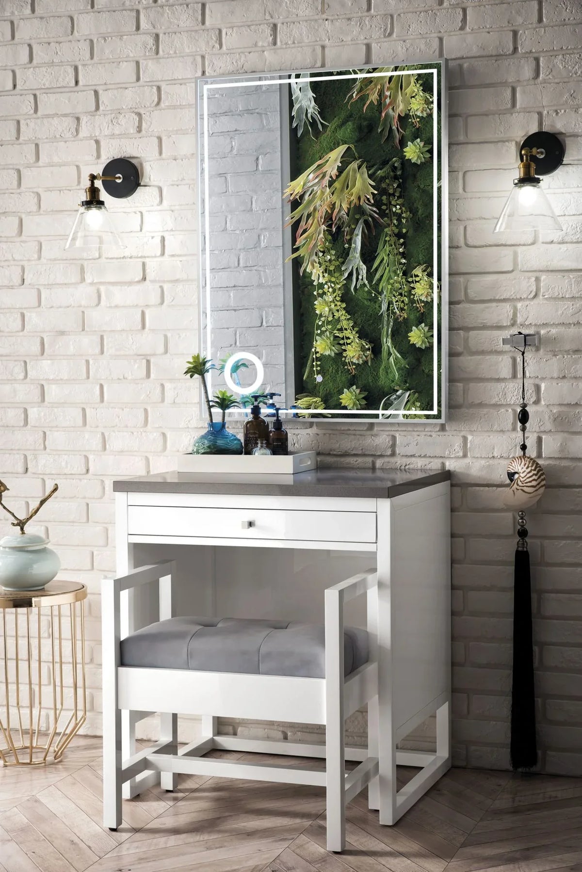 James Martin Furniture  30 in. Athens Countertop Unit with 3  Grey Expo Quartz Top, Glossy White