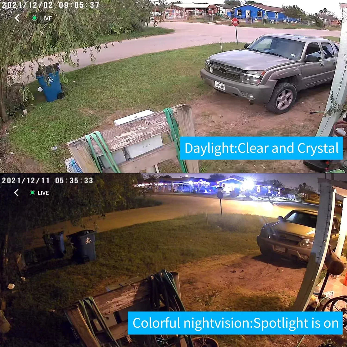 Solar WiFi Security Camera with , Color Night Vision, 360 View, Waterproof, Alarm - Rechargeable Battery
