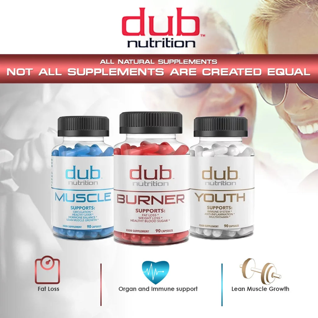 Most Advanced Formula: Burner, Muscle, Youth Combo by dub nutrition | All Natural Fat Burner, Muscle Reshieldy, Immune Boost Supplement | 90 Capsules per Bottle