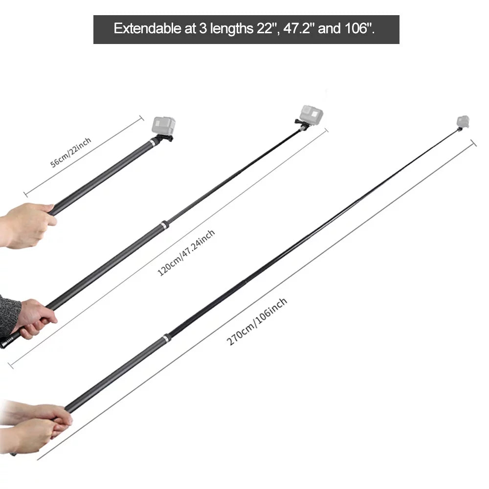 2.7M106 Inch Ultra Long Carbon Fiber Selfie Stick Lightweight Extendable Handheld Pole Monopod Replacement for Hero 11109876Hero 5 Black(2018) Replacement for One   Action