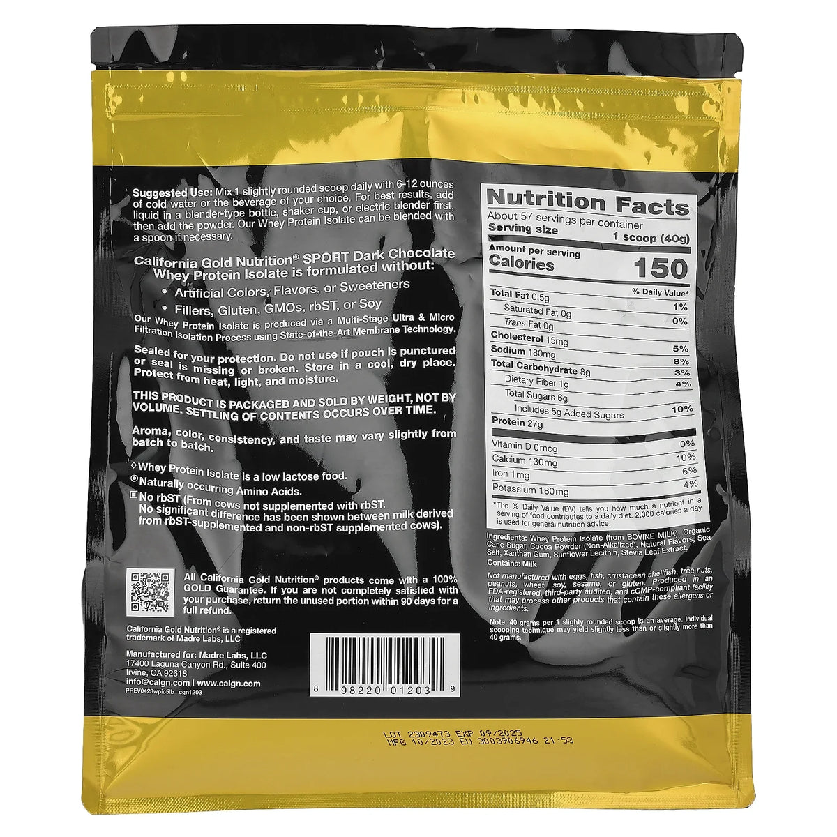 California Gold Nutrition  - Dark Chocolate Whey Protein Isolate, 5 lbs (2.27 kg)