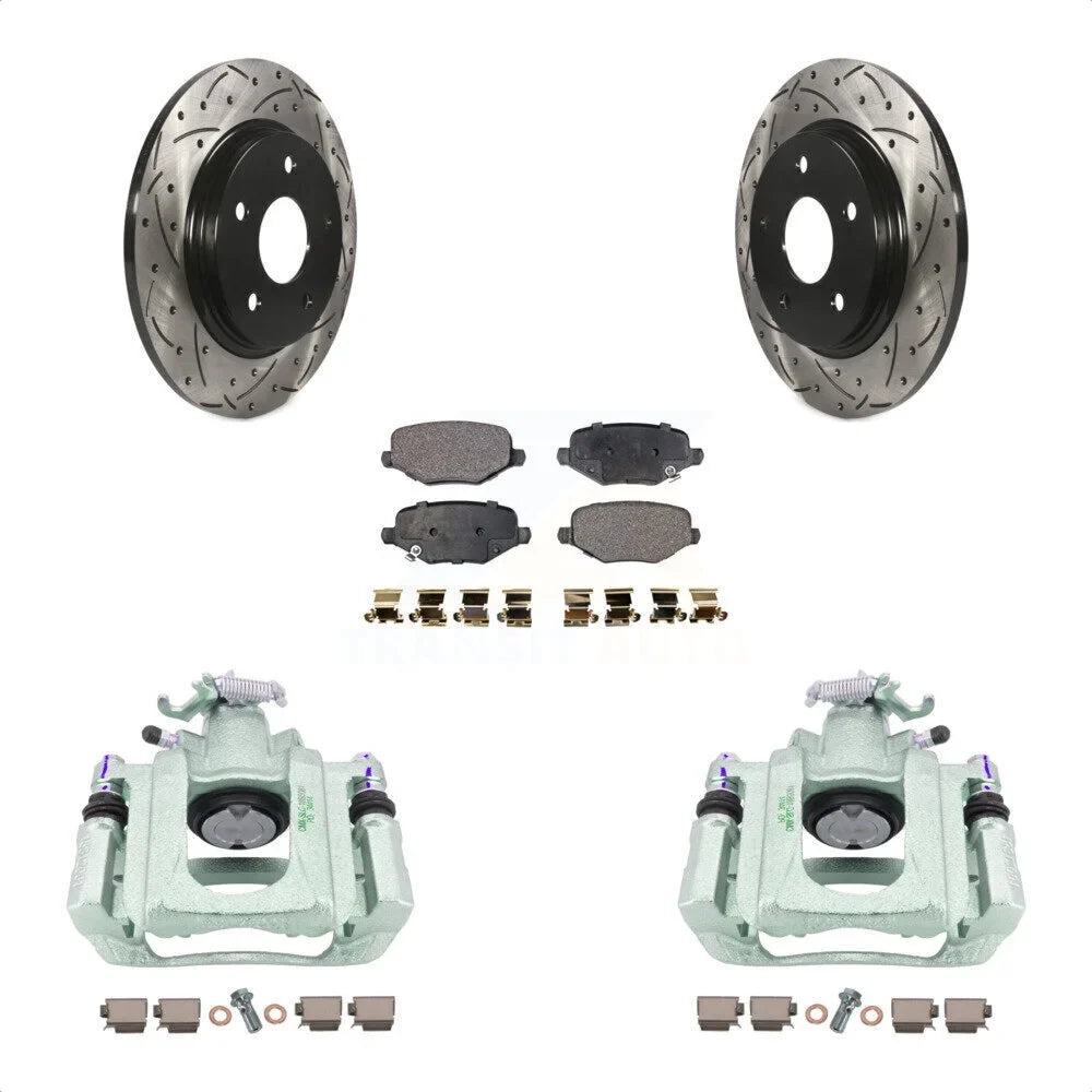 Transit Auto Rear Disc Brake Coated Caliper Drilled Slotted Rotors And Ceramic Pads Kit For 2012 Ram / With Single Piston Front From 03 24 12 -100639T