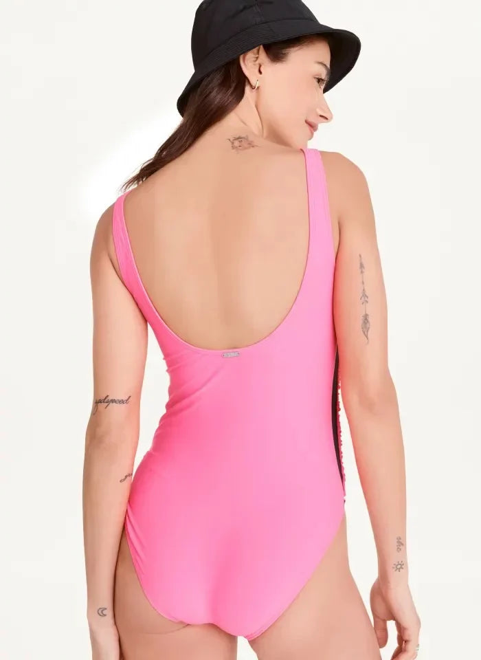 Ruched Mesh-Contrast One-Piece Swimsuit,  8