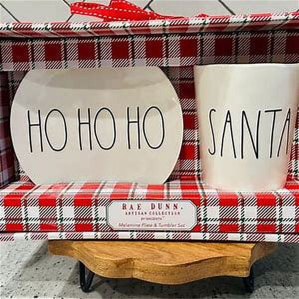 Rae Dunn    Oval Plate and  Tumbler Ivory Melamine with Black  Letters Gift Set Christmas