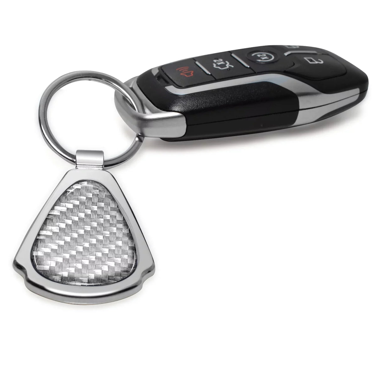 iPick Image for Cadillac  Real Silver Dome Carbon Fiber Chrome Metal Teardrop Key Chain, Official Licensed