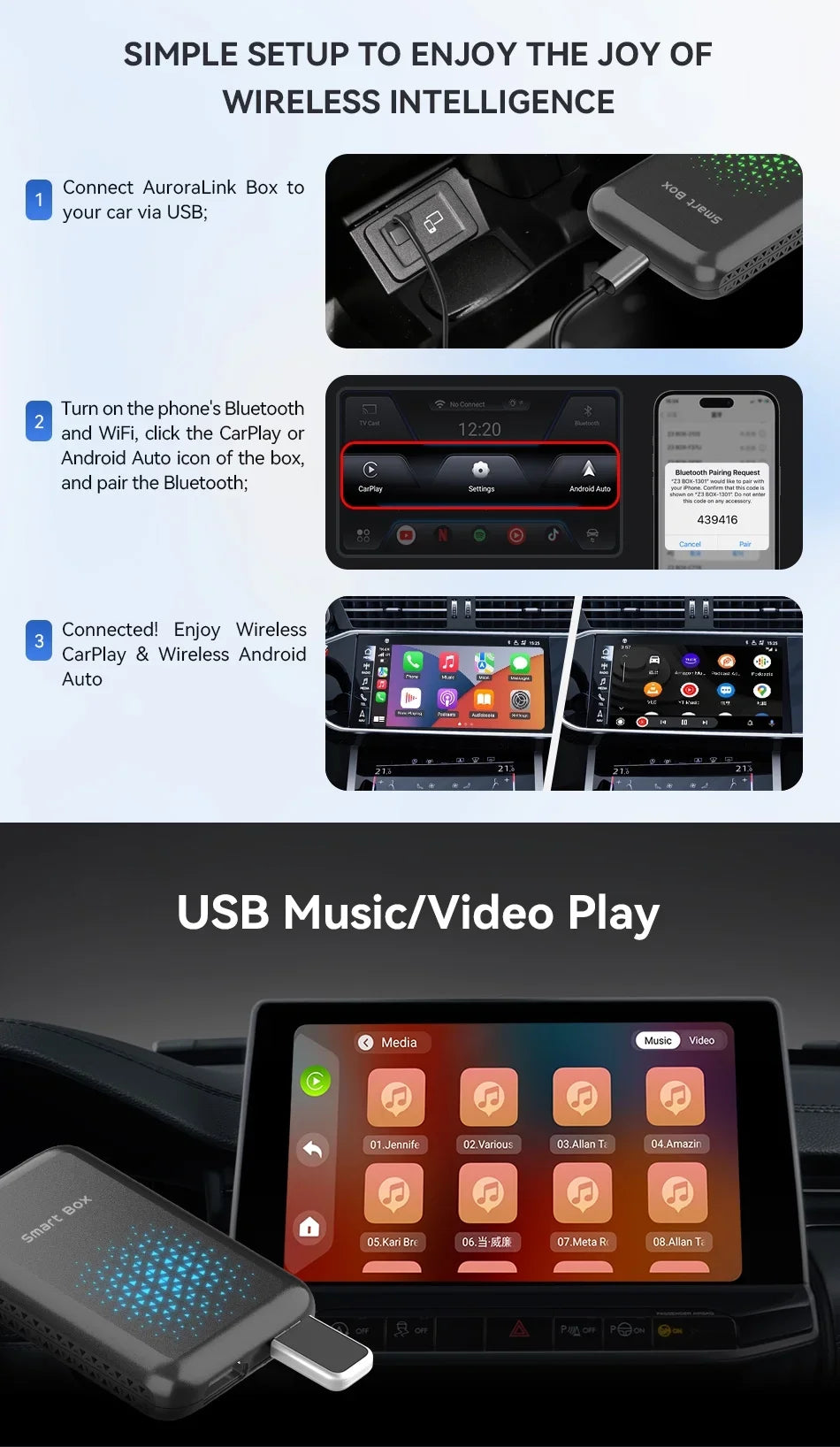 Biniz Carplay  Box Android 11, Wireless Android Auto Multimedia Video Box with Netflix YouTube  Output，8 Core, 2+16G Magic Box Carplay Support 4G / Card,for Cars with Factory Wired Carplay
