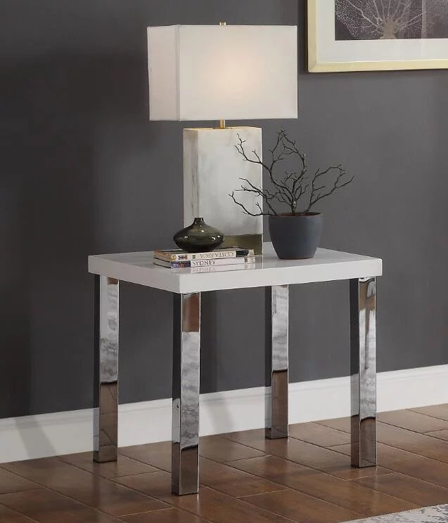 Harta End Table, White High Gloss & Chrome 82332
