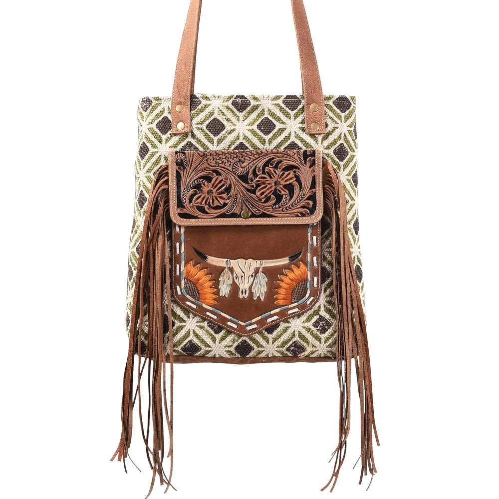 Hand Tooled Upcycled Wool Upcycled Canvas Genuine Leather women bag western handbag purse