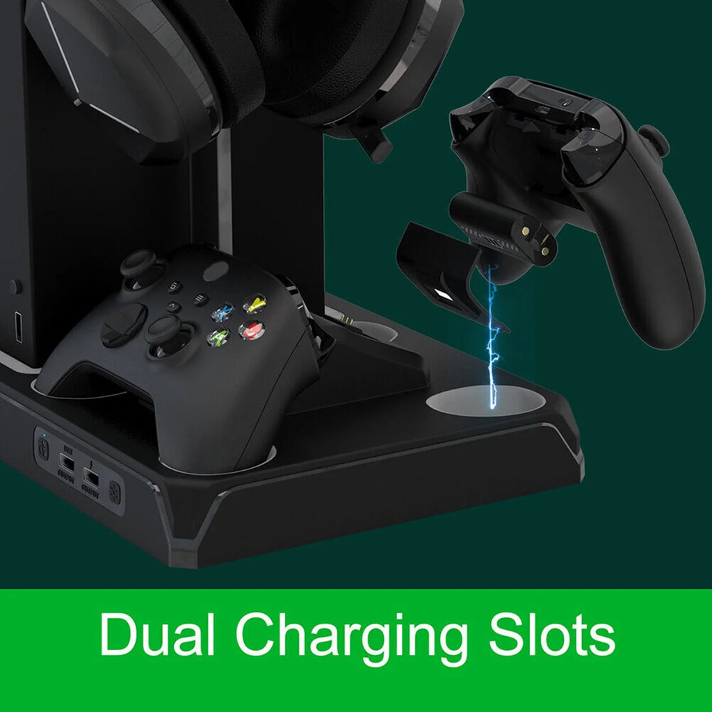 Vertical Charging Stand with Cooling Fan for Xbox Series /, Cooling Station Dock with 12 Games Storage Organizer, Dual Controller Charger Station & Headphone Holder with 2  1400 mAh Battery Packs