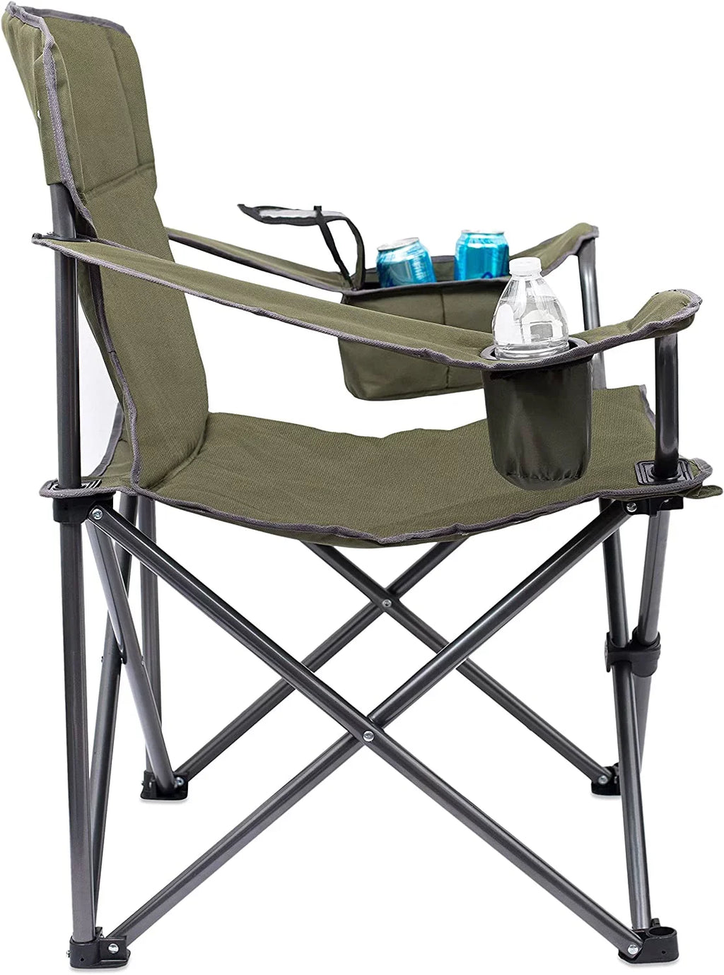 Internet's Best  Padded Camping Folding Chair - Cooler Bag - Outdoor - Green - Sports - Insulated Cup Holder - Heavy Duty - Carrying Case - Beach - Extra Wide - Quad