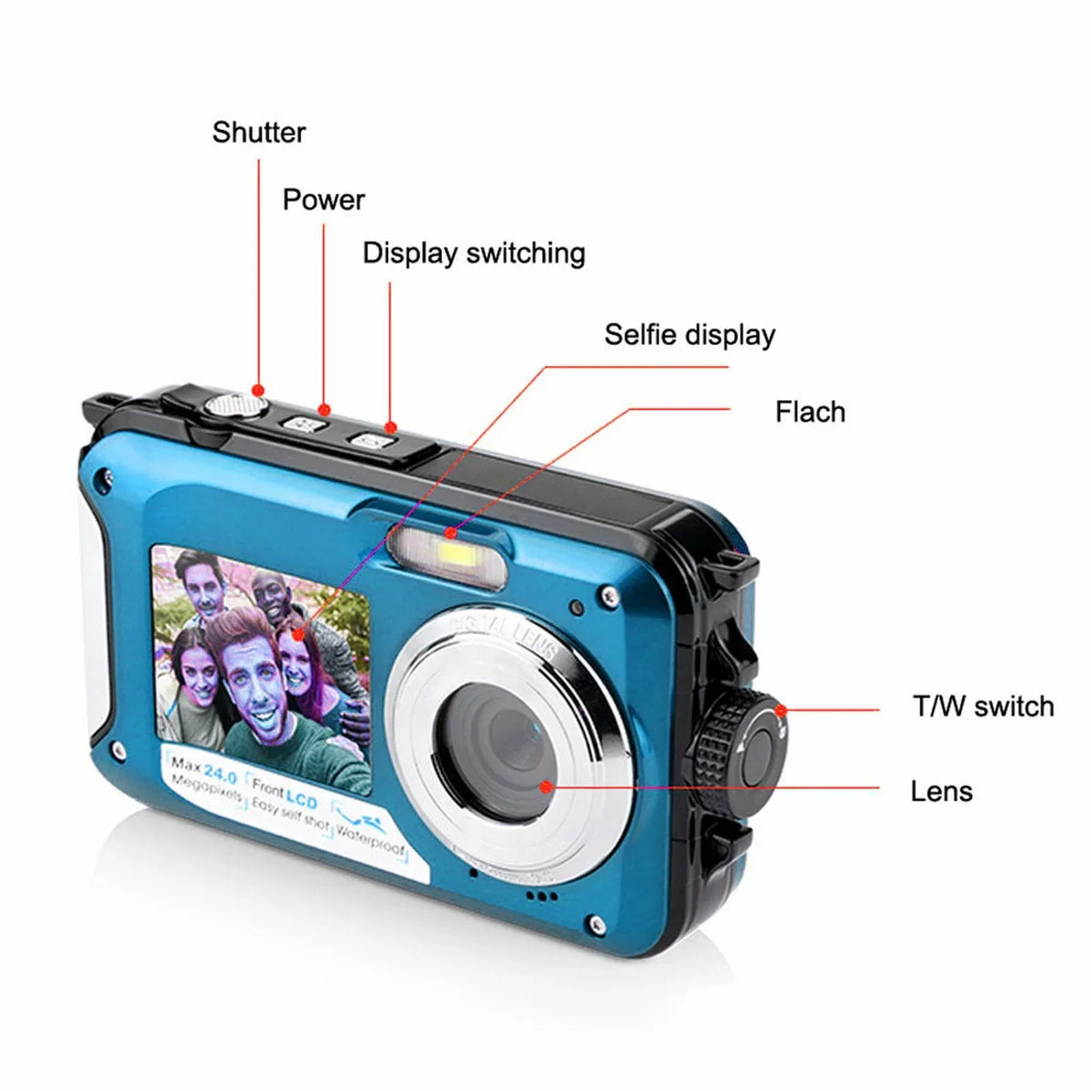 Megapixel Waterproof Dual Screen Full  1080P Digital Camera For Under Water Photo And Video Recording For Selfies With  Flash Light Teen Electronics for Girls