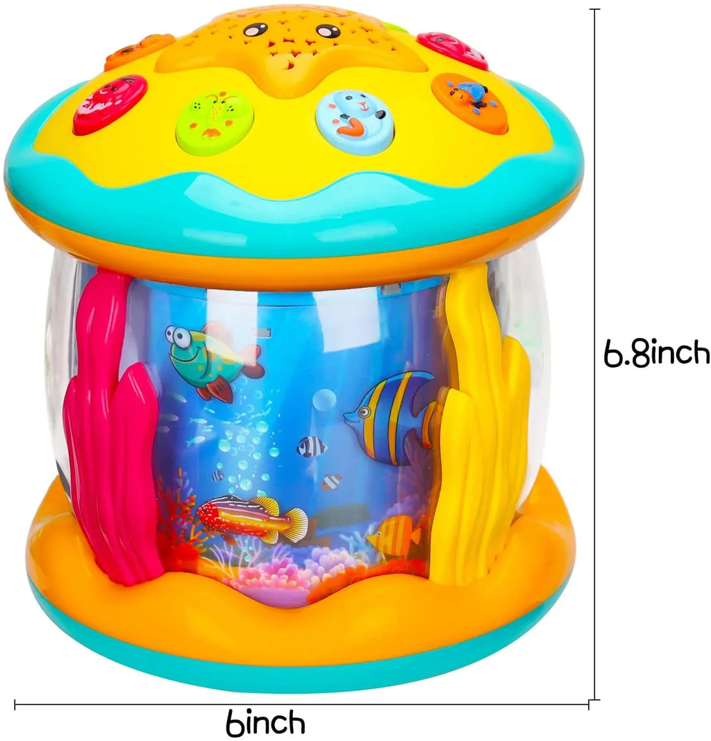 Baby Toys 6 to 12 Months 4 in 1 Musical Projector Ocean Rotating Tummy Time Learning Crawling Light Up Toys