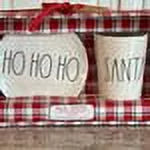 Rae Dunn    Oval Plate and  Tumbler Ivory Melamine with Black  Letters Gift Set Christmas