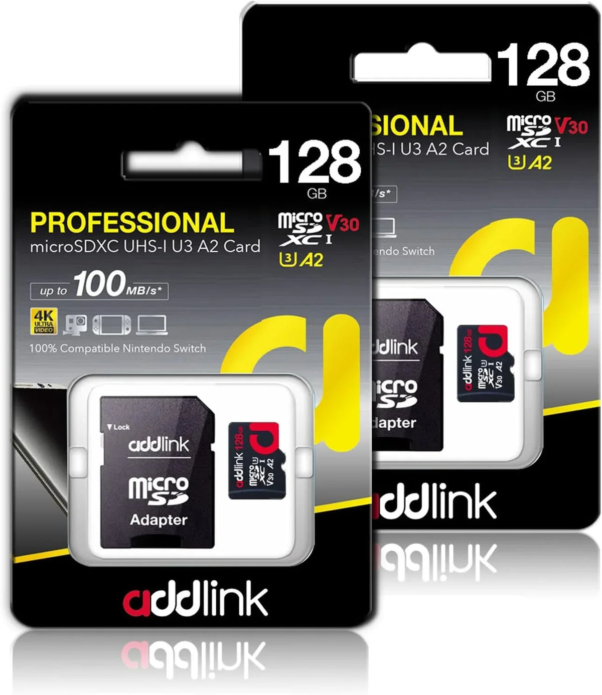 addlink roSDXC 128GB 2-Pack + Adapter -1  , Compatible for Android Smartphones, Camera, Dash Cam Tablets, Go