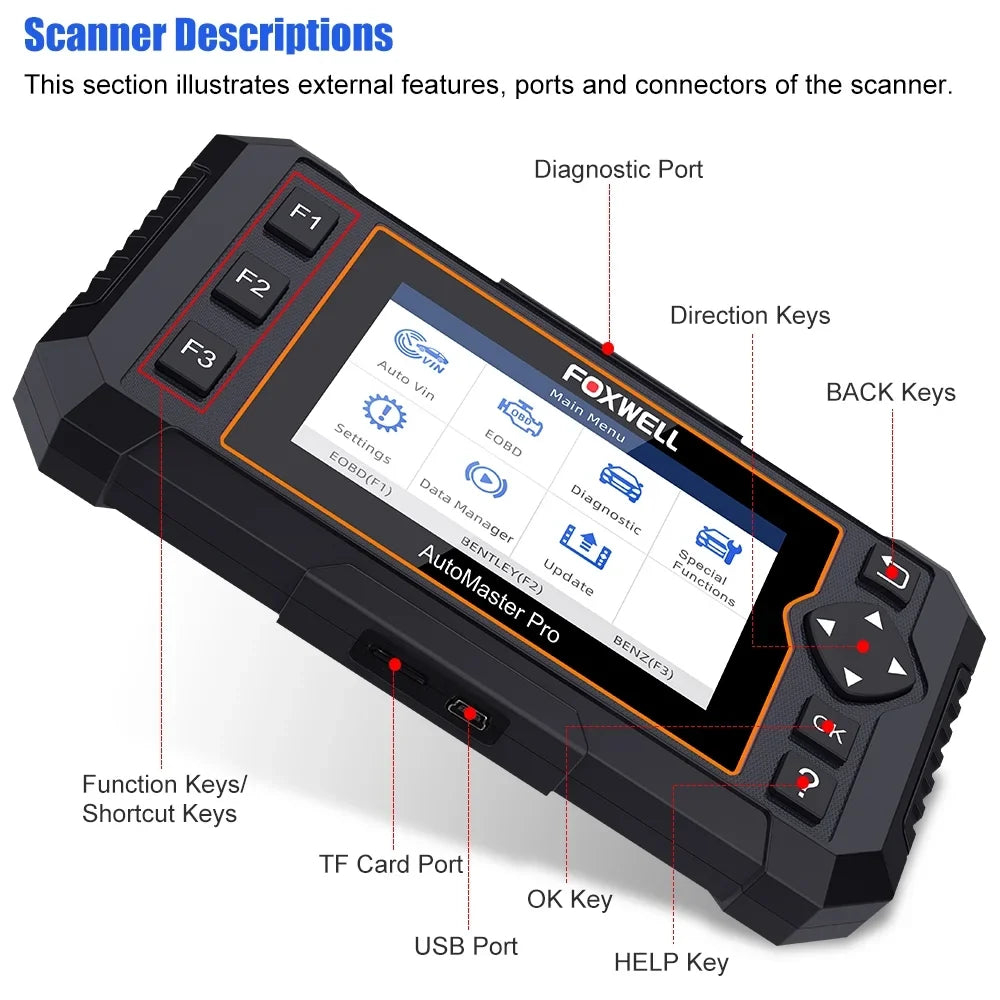 Foxwell  Elite  Scanner All System Scanner Automotive Diagnostic Scan Tool 8 Reset Injector Coding  Calibration  Bleeding Throttle Oil    Reset AutoVIN  Car Code Reader