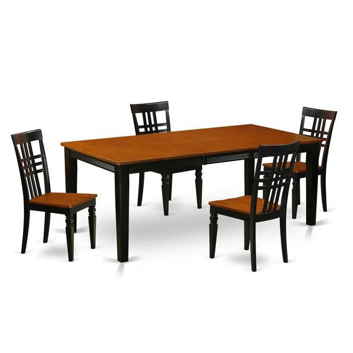 Kitchen Table Set with One Quincy Dining Room Table & 4 Chairs, Black & Cherry - 5 Piece