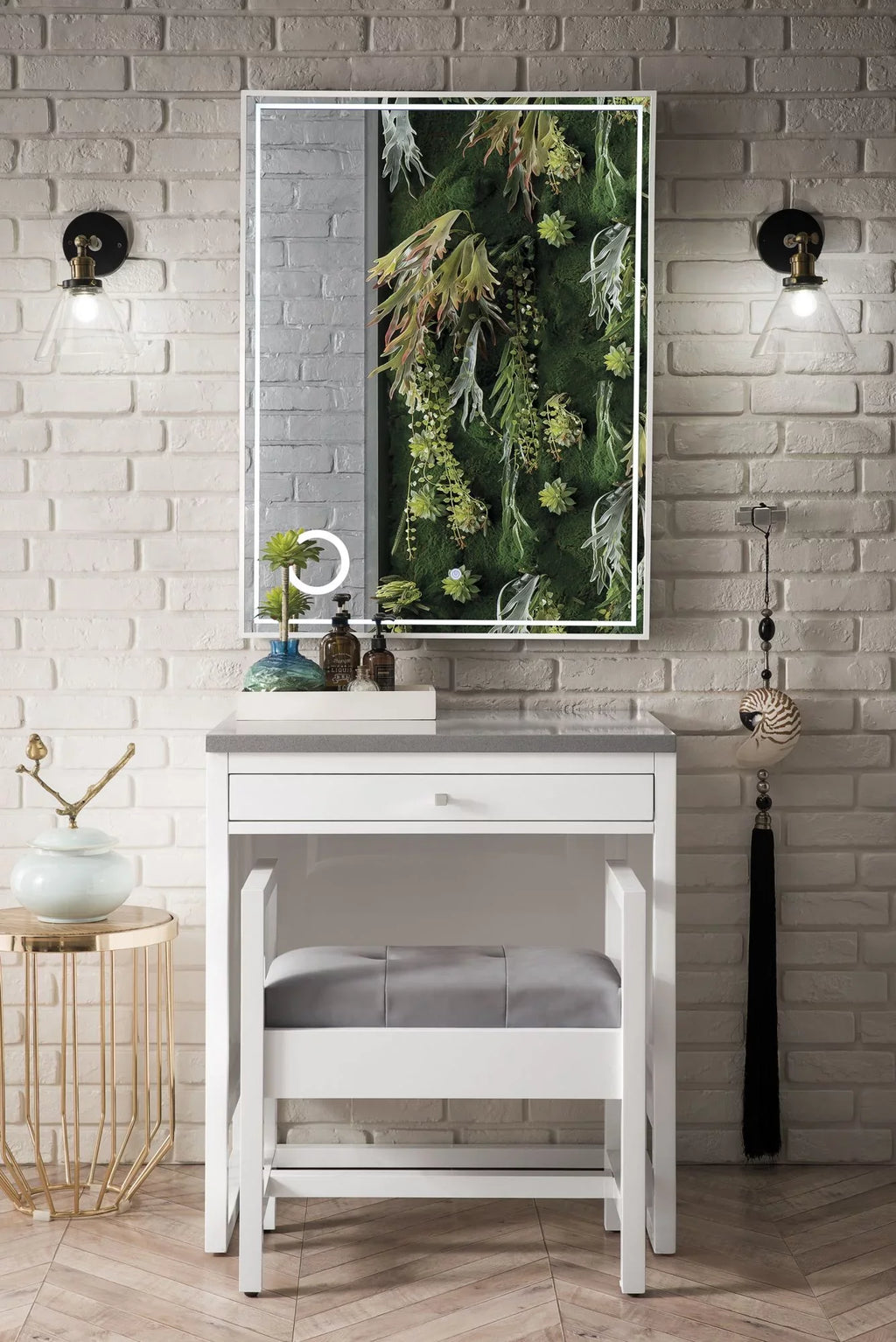 James Martin Furniture  30 in. Athens Countertop Unit with 3  Grey Expo Quartz Top, Glossy White