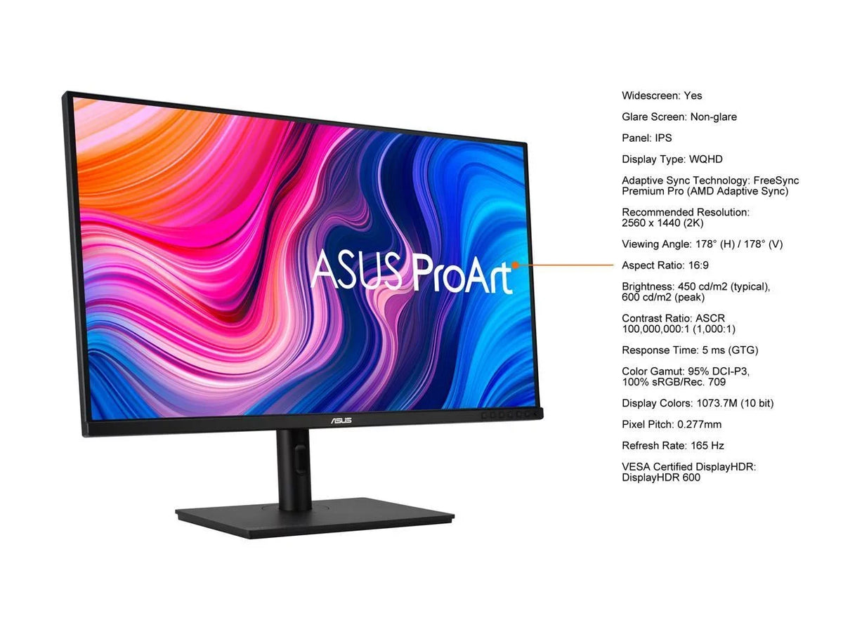 ProArt Display 32" 1440P Monitor () -  (2560 x 1440), , 165Hz, 95% -, 100% sRGB/Rec.709, Delta  < 2, Calman Verified, - Power Delivery, DisplayPort, ,  3.1 Hub, -c
