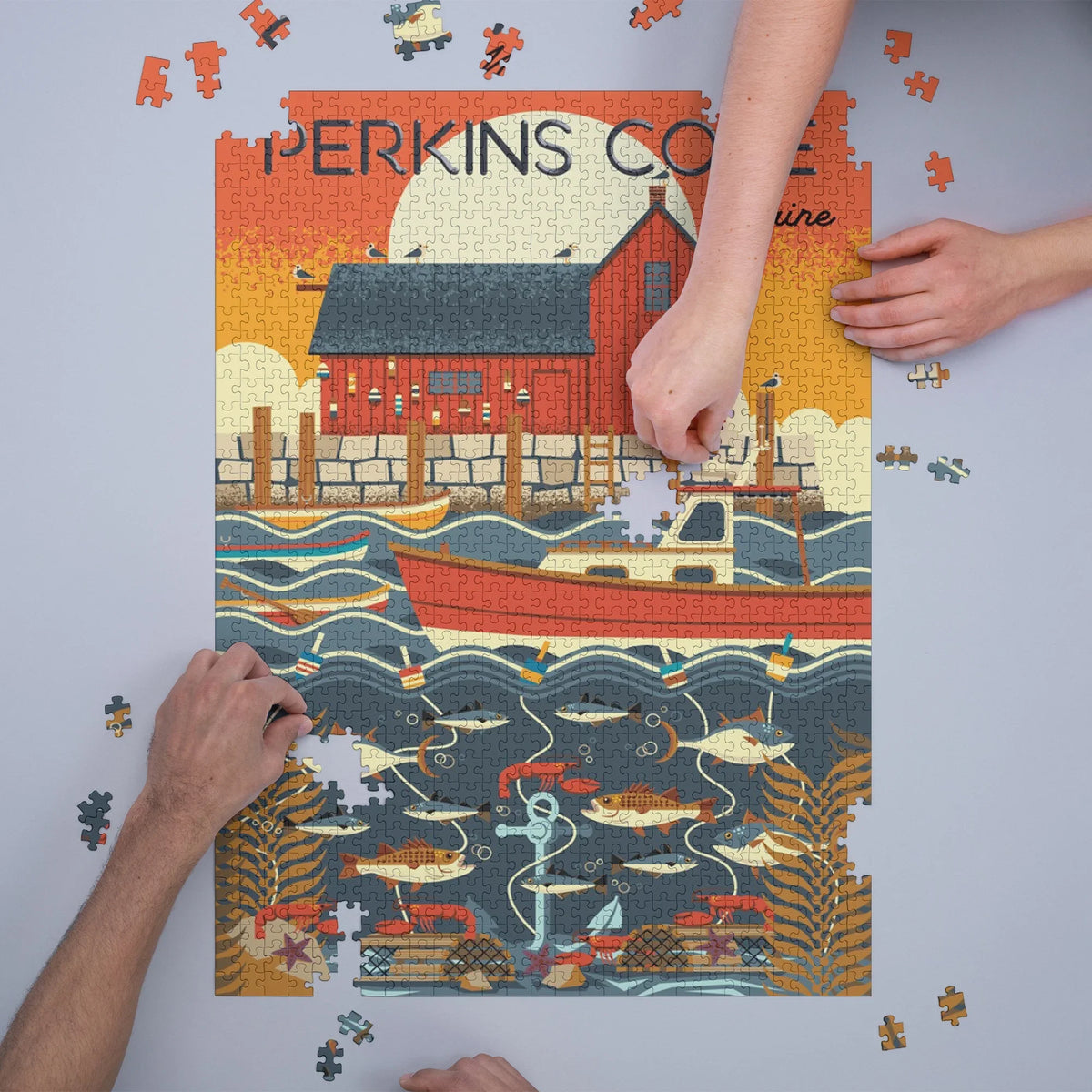Perkins Cove, Maine, Nautical Geometric (1000 Piece Puzzle, Size 19x27, Challenging Jigsaw Puzzle for Adults and Family, Made in )