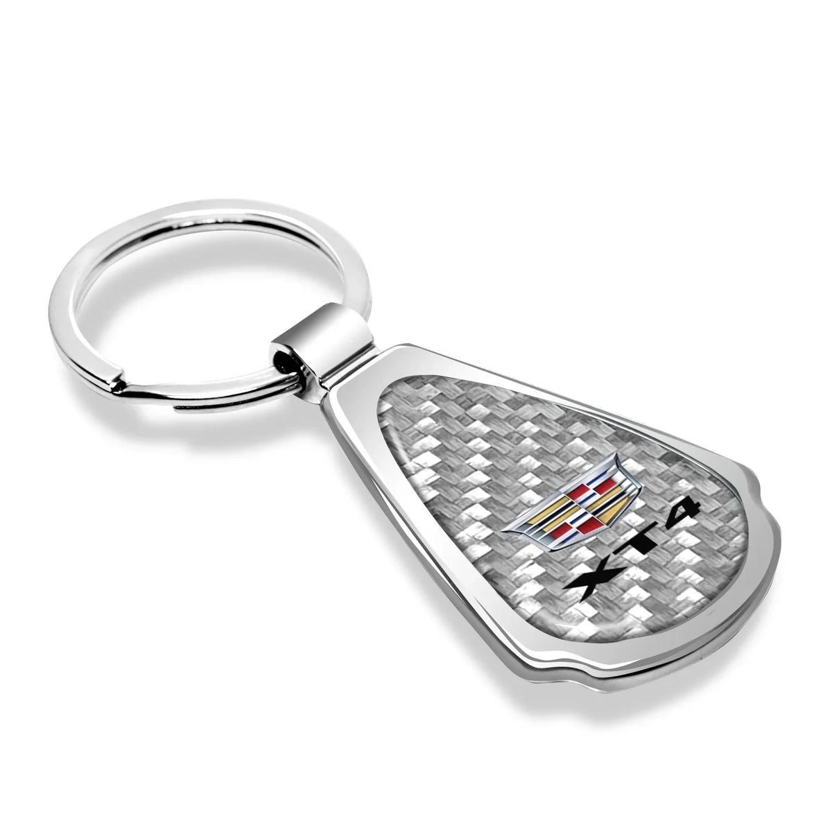 iPick Image for Cadillac  Real Silver Dome Carbon Fiber Chrome Metal Teardrop Key Chain, Official Licensed
