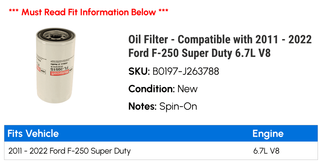 Filter - Compatible with 2011 - 2022 Ford -250 Super Duty 6.7L  2012 2013 2014 2015 2016 2017 2018 2019 2020 2021