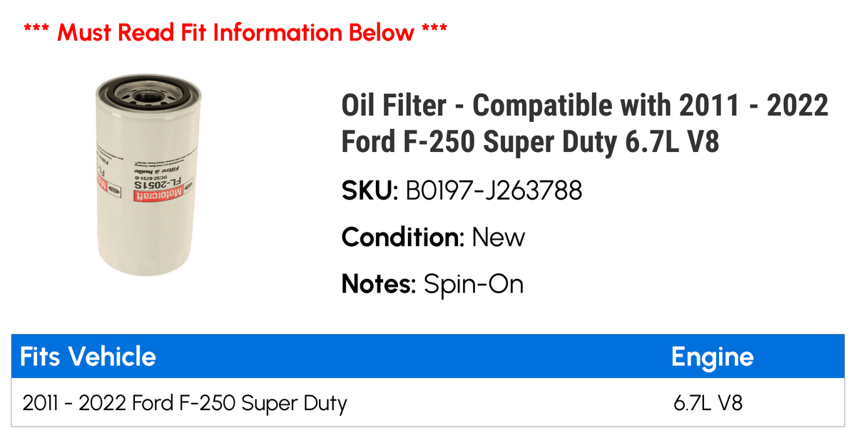 Filter - Compatible with 2011 - 2022 Ford -250 Super Duty 6.7L  2012 2013 2014 2015 2016 2017 2018 2019 2020 2021