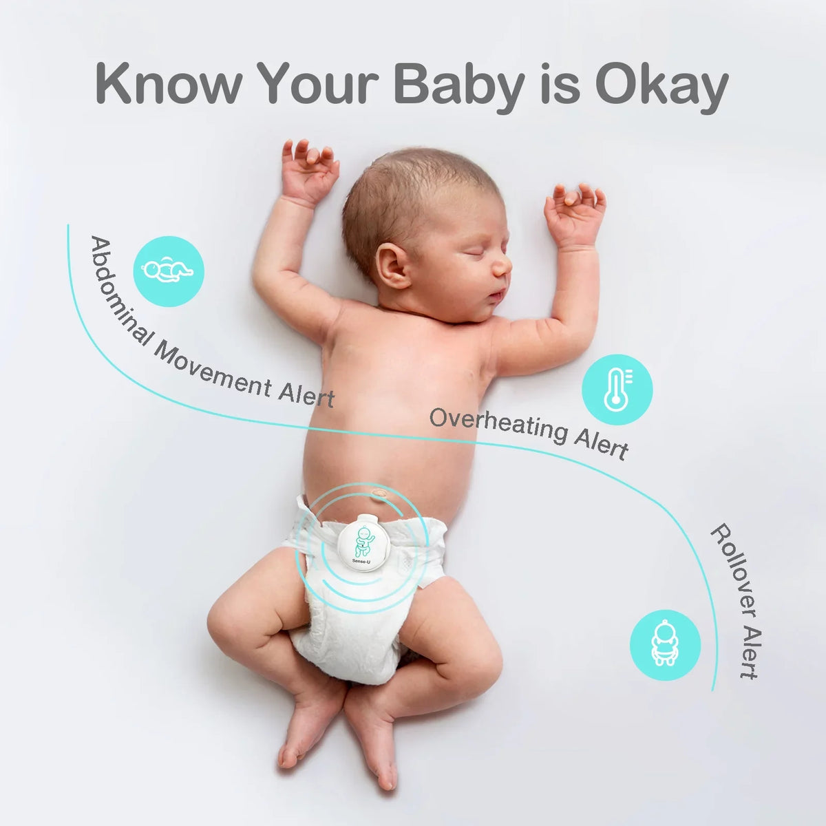 Sense- Smart Baby Abdominal Movement Monitor - Tracks Baby's Abdominal Movement, Temperature, Rollover and Sleeping Position for Baby Safety with Instant Audio Alerts on Smartphones, Pink