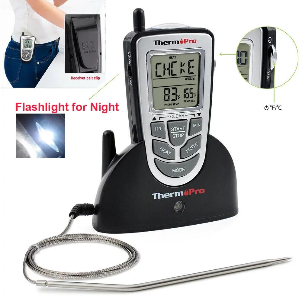 Wireless Remote Thermometer Probe  Grill Meat Kitchen Oven Food Cooking Smoke, ThermoPro,