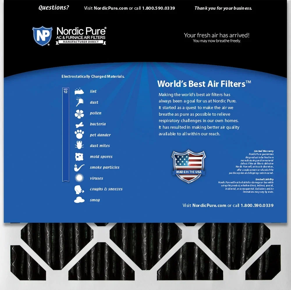Nordic Pure 20x20x2 Furnace Air Filters  12 Pleated Plus Carbon 3 Pack