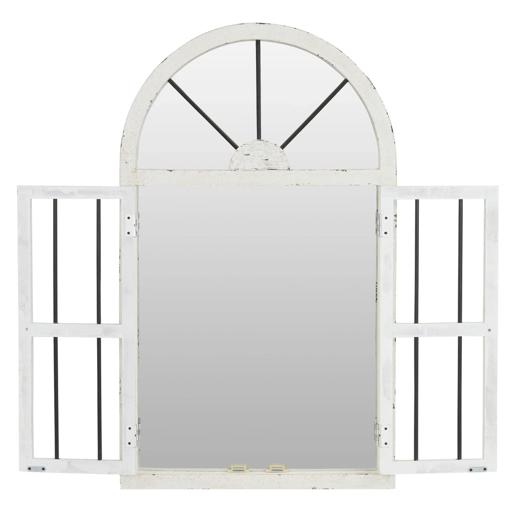 Arched Window Wall Mirror Cottage Chic White 42" x 25" by Aspire
