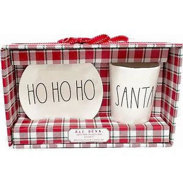 Rae Dunn    Oval Plate and  Tumbler Ivory Melamine with Black  Letters Gift Set Christmas