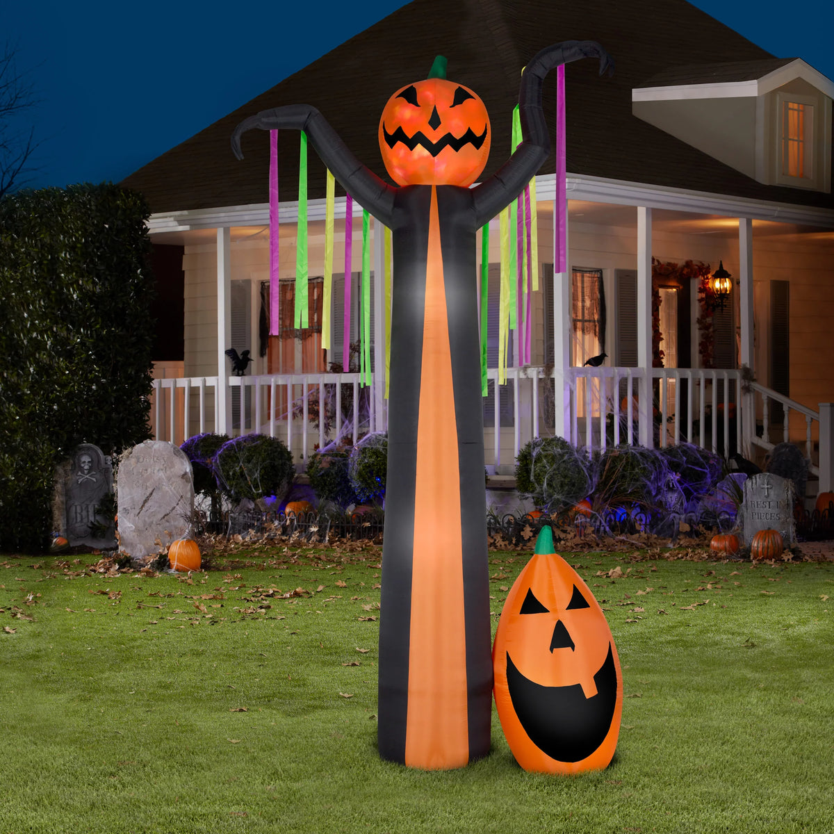 Gemmy Projection Airblown Inflatable Fire and Ice Frightening Pumpkin Giant Scene (), 12 ft Tall