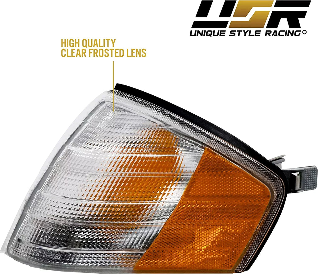 Corner Lights - Replacement Amber / Clear Frost Lens Front Turn Signal Lamps Set (Left + Right) Compatible with 1990-2002 Mercedes Benz  Chassis  Class Roadster