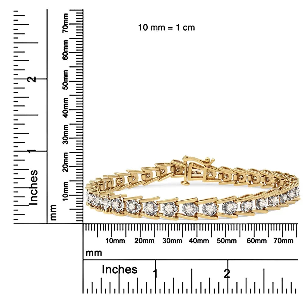 14K Yellow Gold Plated .925 Sterling Silver 2.00 Cttw Miracle Set Diamond Wave Link Bracelet (- Color, - Clarity) - Size 7.25"