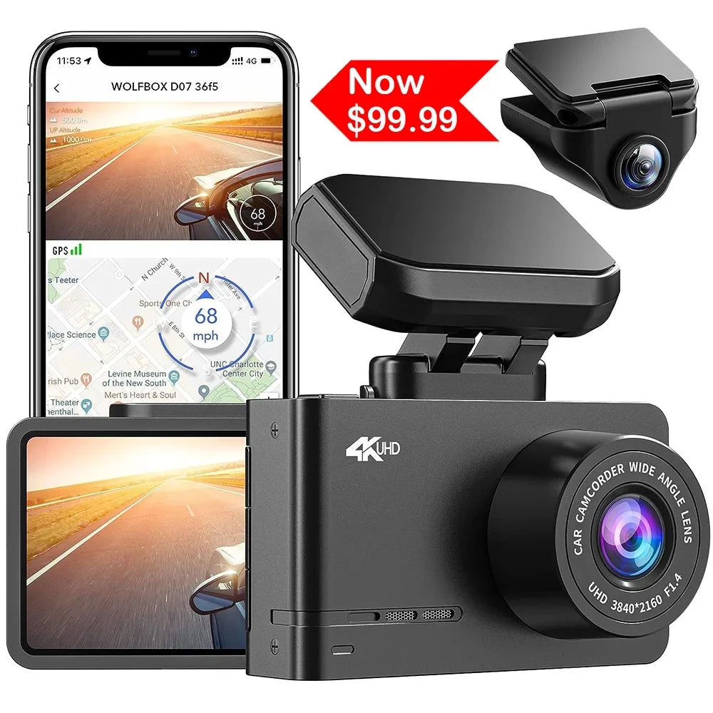 Dash Cam Front and Rear, 4K Dashcam for Cars with WiFi , 4K/2.5K Dash Cam Front+ 1080P Rear with 2.45" , Night Vision, Loop Recording, Parking Monitor