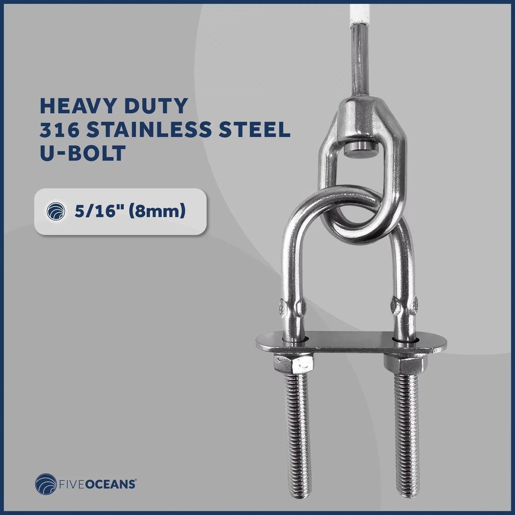 Five Oceans 12-Inch Anchor Safety Straps, Heavy Duty 7x19  Coated Stainless Steel 6mm Wire Rope, Includes 5/16-Inch Carabiner Snap Hook and 5/16-Inch -Bolt -