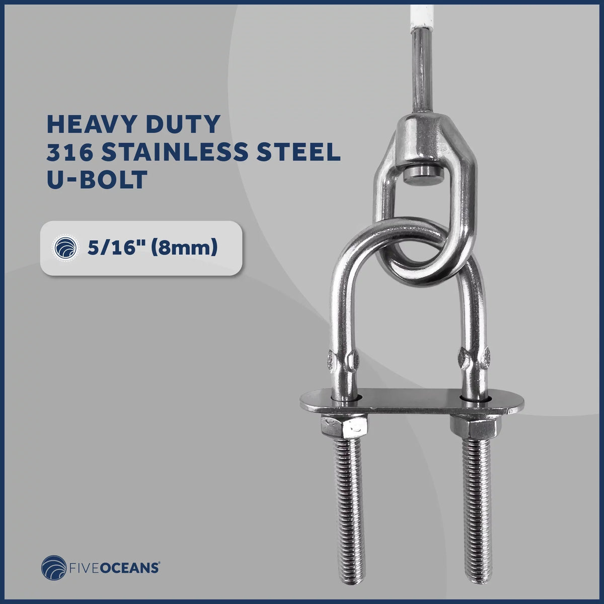 Five Oceans 12-Inch Anchor Safety Straps, Heavy Duty 7x19  Coated Stainless Steel 6mm Wire Rope, Includes 5/16-Inch Carabiner Snap Hook and 5/16-Inch -Bolt -