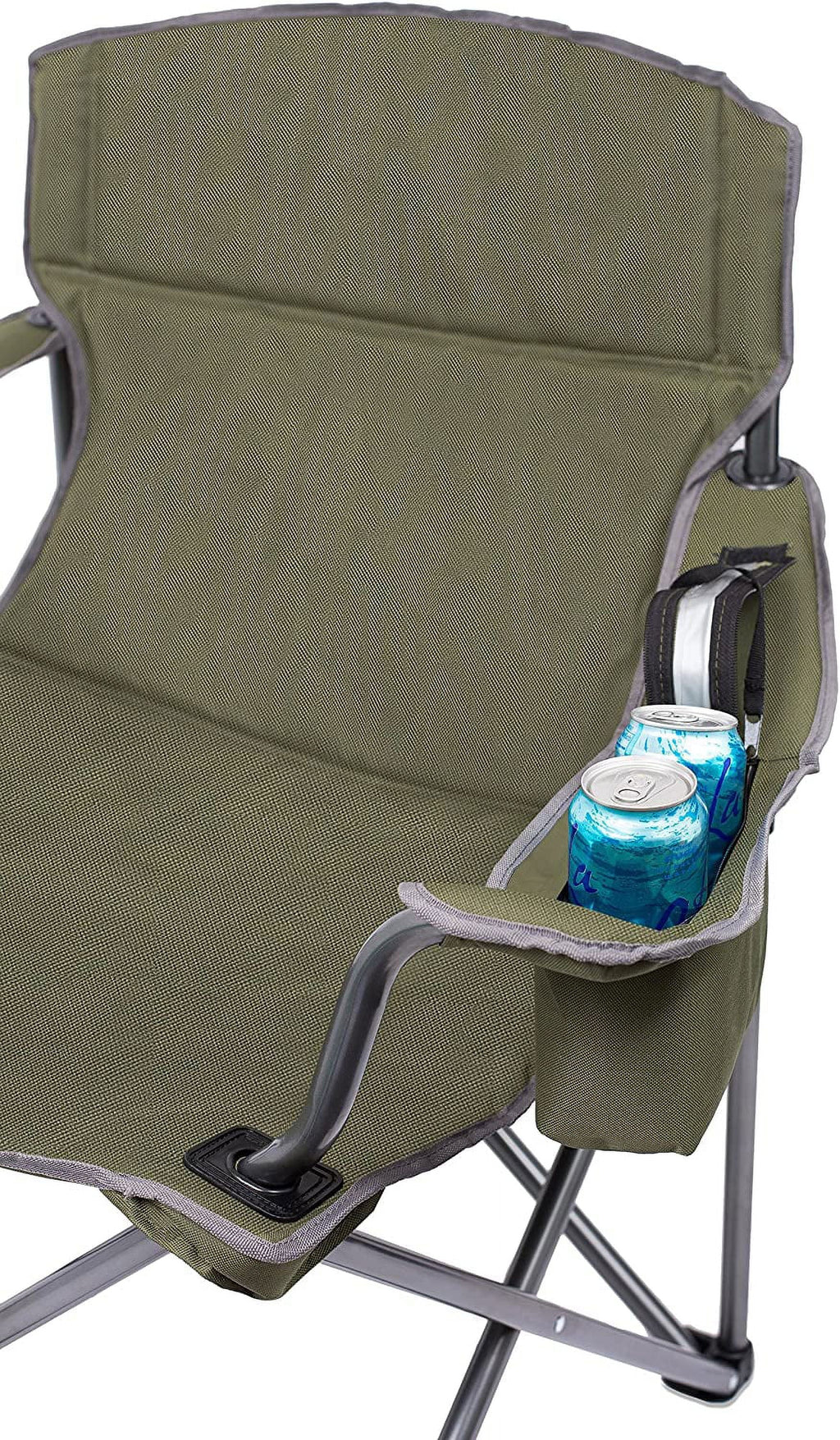 Internet's Best  Padded Camping Folding Chair - Cooler Bag - Outdoor - Green - Sports - Insulated Cup Holder - Heavy Duty - Carrying Case - Beach - Extra Wide - Quad