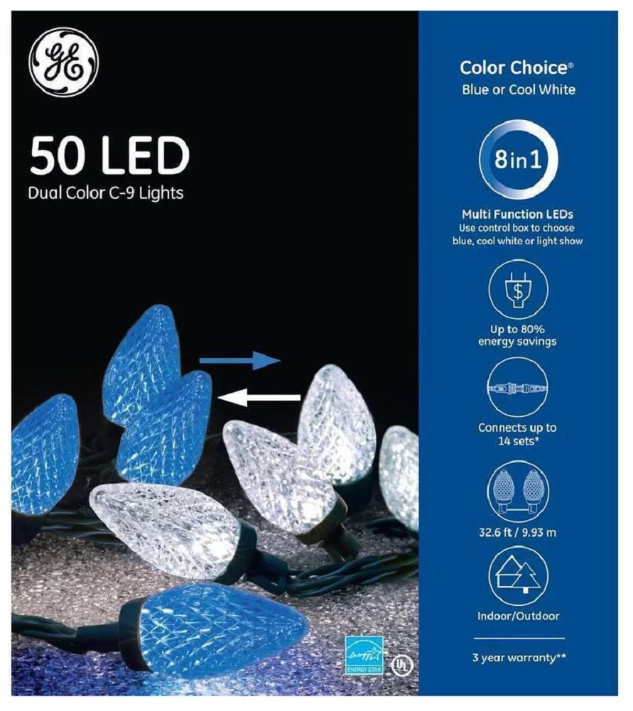 Color Choice 50  Dual Color -9 Lights Multi Function 32.6 ft Blue/Cool White