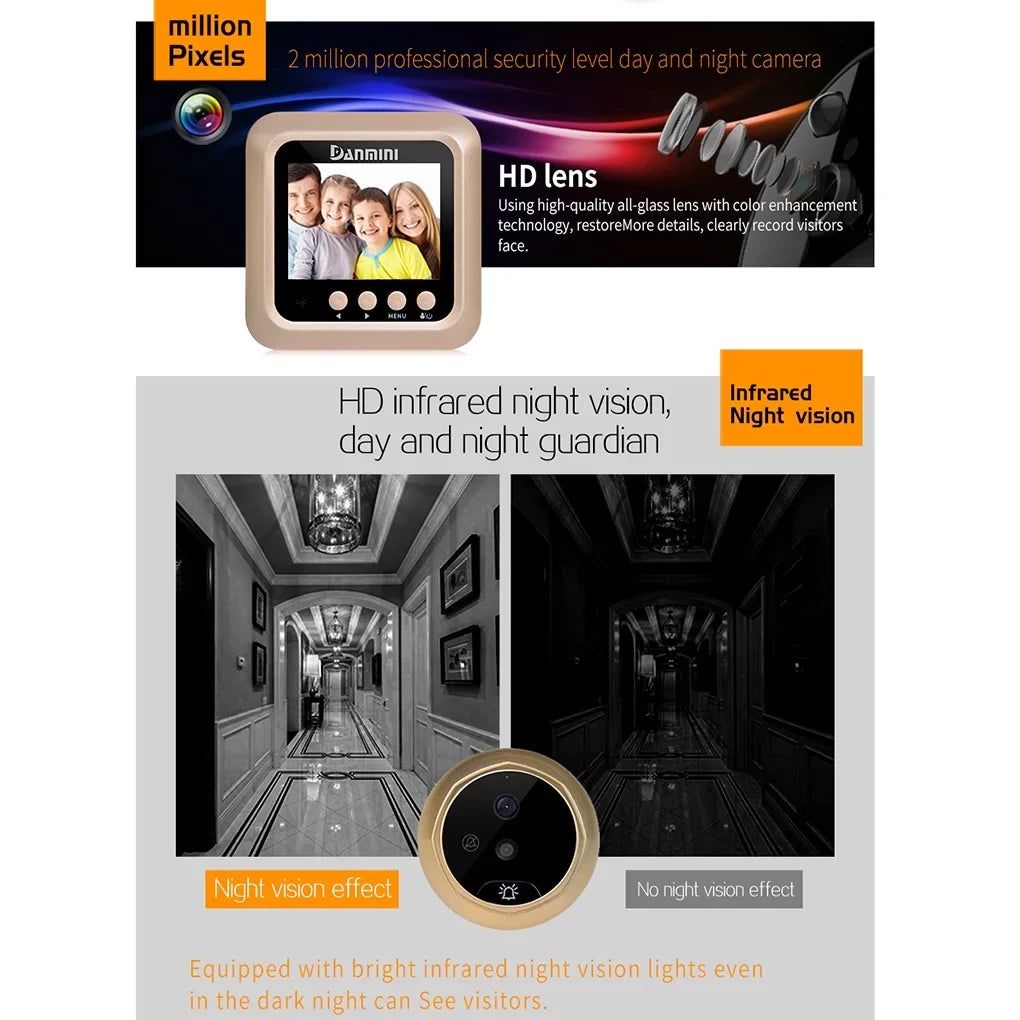 2.4" inch Peephole Viewer Camera Video Doorbell Door Eye Wide Angle Night Vision No Disturb 2.0MP Door Bell Security Cam Need Drilling