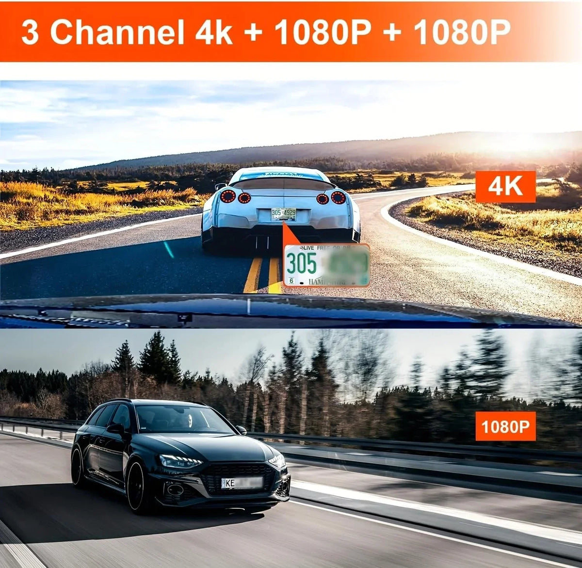 3 Channels Dash Cam 4K  11" Touch Screen Rear View Mirror Camera for Car Night Vision -Sensor Parking Monitor 32GB Card