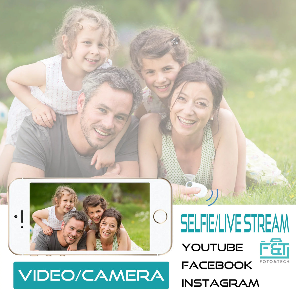 Foto&Tech 4in1 Wireless Remote Control Camera Video Shutter Release Selfie Compatible with iPhone 11    10 8 8+ 7 7+ 6 6s+ 5S 5C iPad Air Mini Samsung Galaxy   Edge   Smartphone (White)