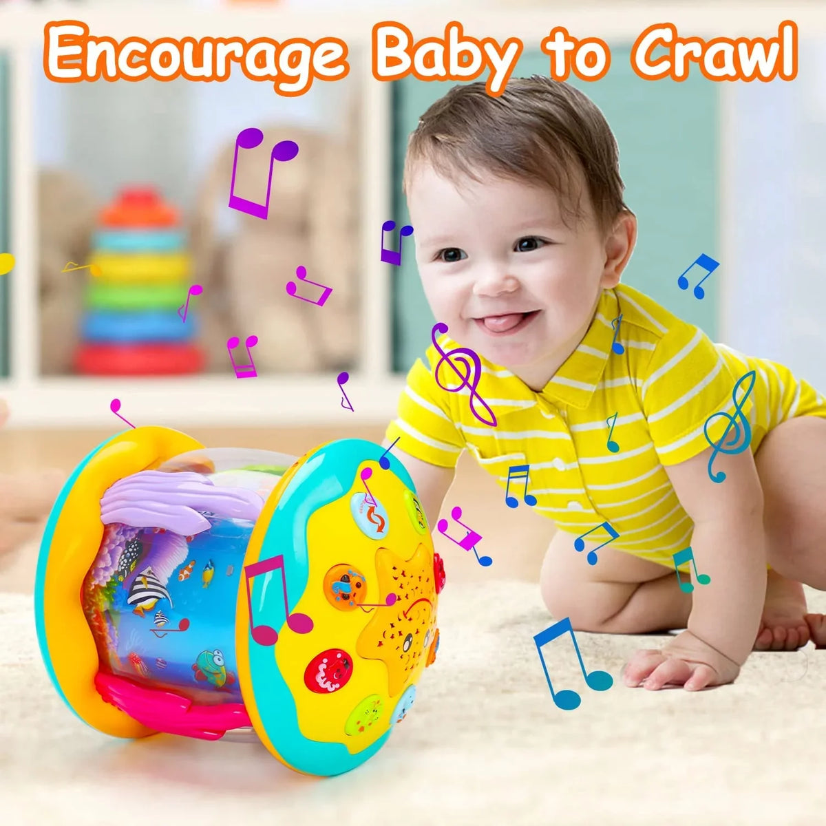 Baby Toys 6 to 12 Months 4 in 1 Musical Projector Ocean Rotating Tummy Time Learning Crawling Light Up Toys