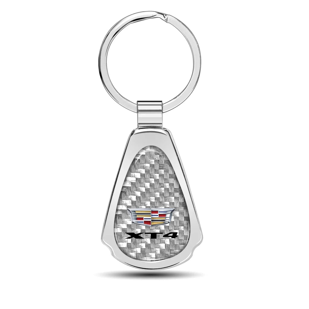 iPick Image for Cadillac  Real Silver Dome Carbon Fiber Chrome Metal Teardrop Key Chain, Official Licensed